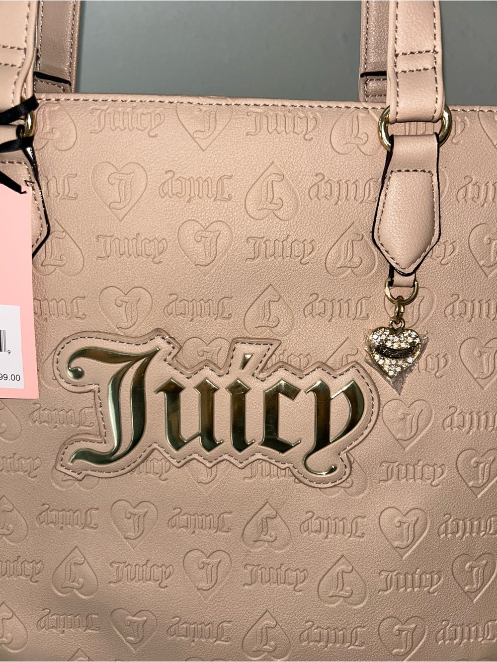 Juicy Couture Blush Taupe Embossed Tote with Heart Charm - Picture 3 of 4